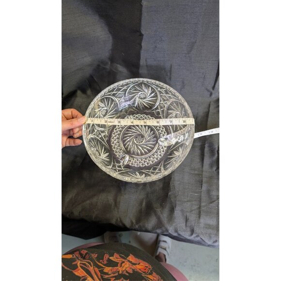Vintage American Cut Crystal Footed Round Bowl 8”D Hobstar Pinwheel - Picture 7 of 10